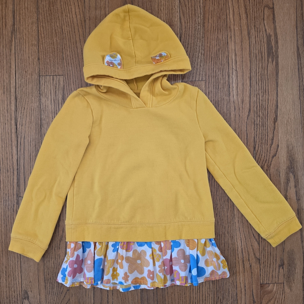 Tucker + Tate Mustard Hooded Sweatshirt with Floral Ruffle Hem Grils Size 6